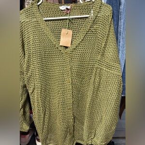 Umgee Green and Yellow Button-Up Sweater
